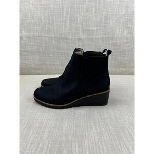 LifeStride Women's Black Suede Wedge Ankle Boots Size 9.5